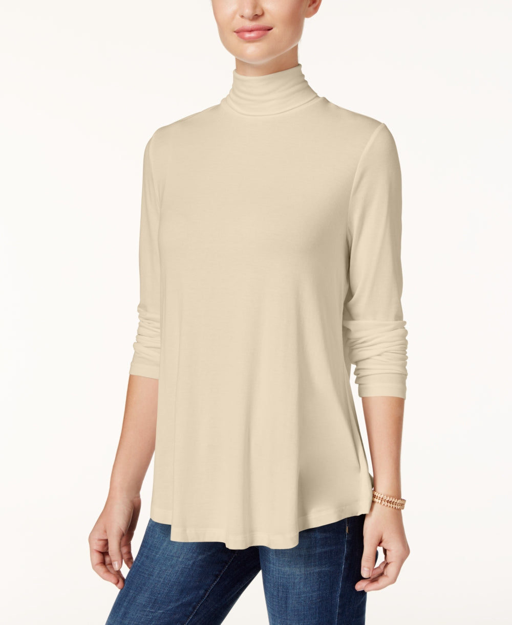 JM Collection Blusa feminina de gola alta bege tamanho pequeno médio