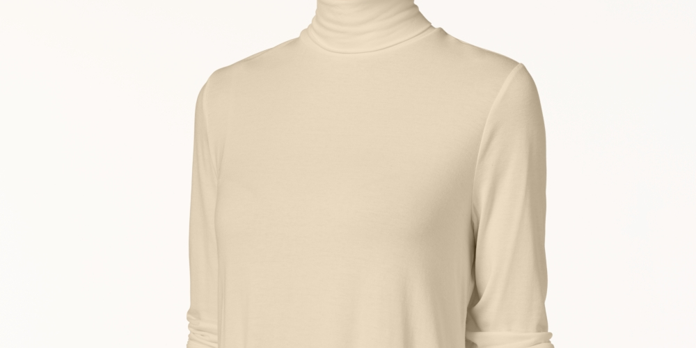 JM Collection Blusa feminina de gola alta bege tamanho pequeno médio