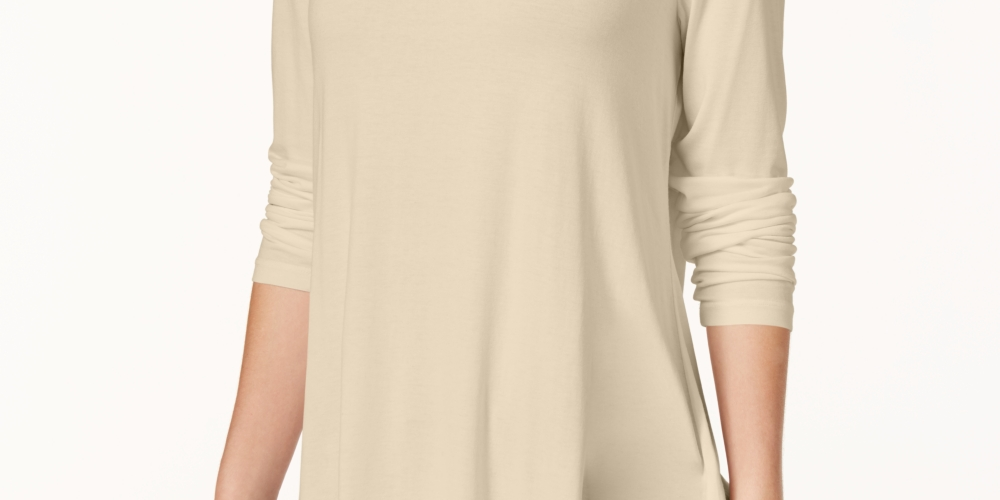 JM Collection Blusa feminina de gola alta bege tamanho pequeno médio