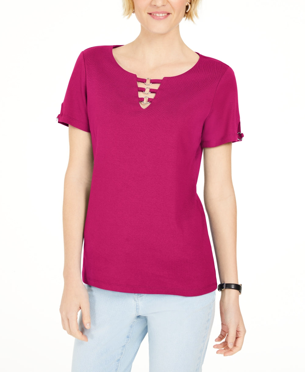 Karen Scott Top feminino com recorte triplo e argola rosa tamanho P
