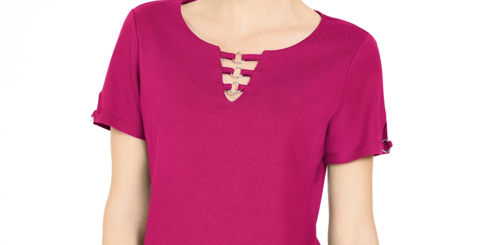 Karen Scott Top feminino com recorte triplo e argola rosa tamanho P