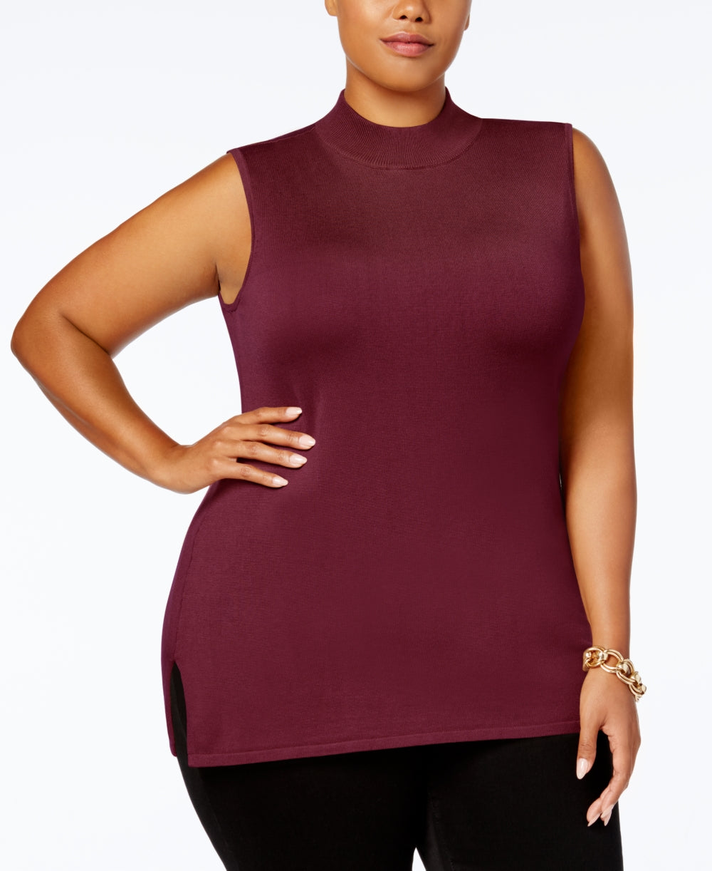 JM Collection Suéter feminino plus size com gola falsa e sem mangas, vermelho, tamanho 1X