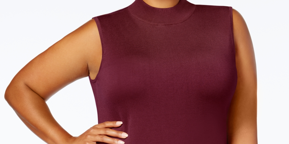 JM Collection Suéter feminino plus size com gola falsa e sem mangas, vermelho, tamanho 1X
