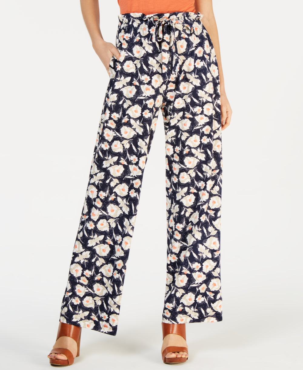 Calça feminina John Paul Richard com cordão floral, azul, tamanho pequeno G