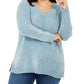 Karen Scott Suéter Feminino Plus com Gola V em Chenille Azul Pastel Tamanho 1X