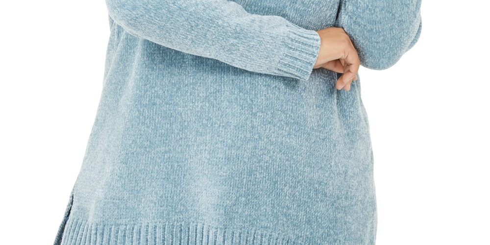 Karen Scott Suéter Feminino Plus com Gola V em Chenille Azul Pastel Tamanho 1X
