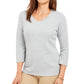Karen Scott Blusa de algodão com decote em V e ilhós feminina, cinza, tamanho P