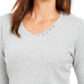 Karen Scott Blusa de algodão com decote em V e ilhós feminina, cinza, tamanho P