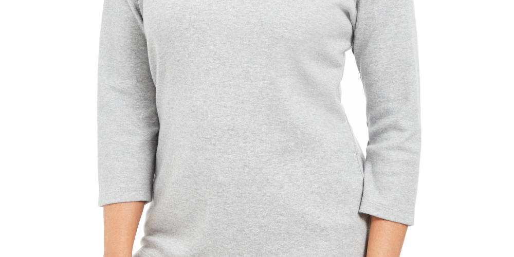 Karen Scott Blusa de algodão com decote em V e ilhós feminina, cinza, tamanho P