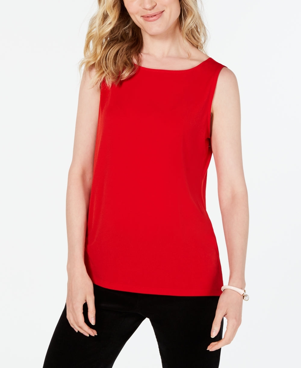 Top feminino Charter Club com decote canoa, vermelho, tamanho extragrande