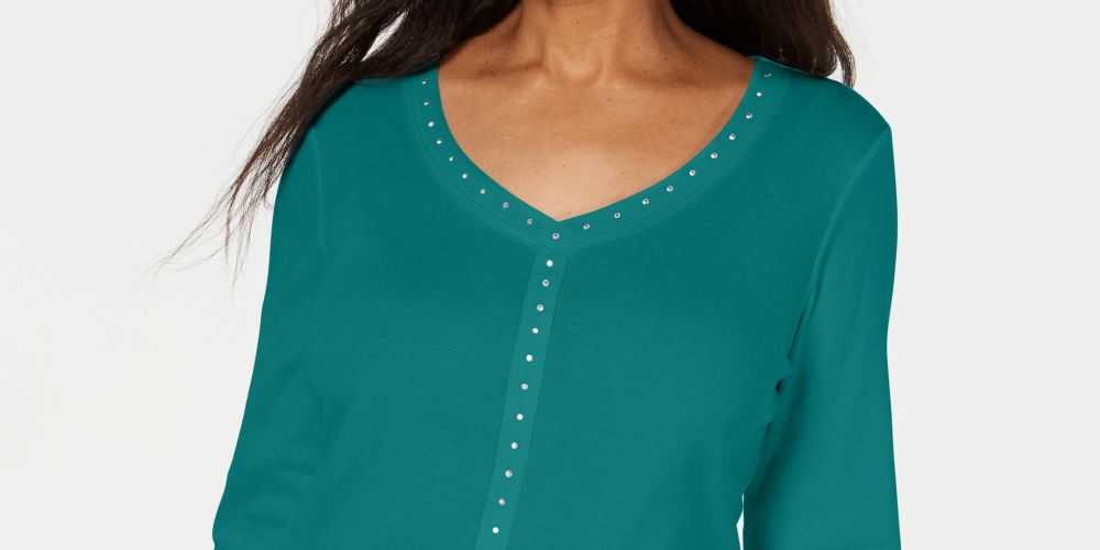 Karen Scott Top Feminino Gola V com Tachas Azul Tamanho XS