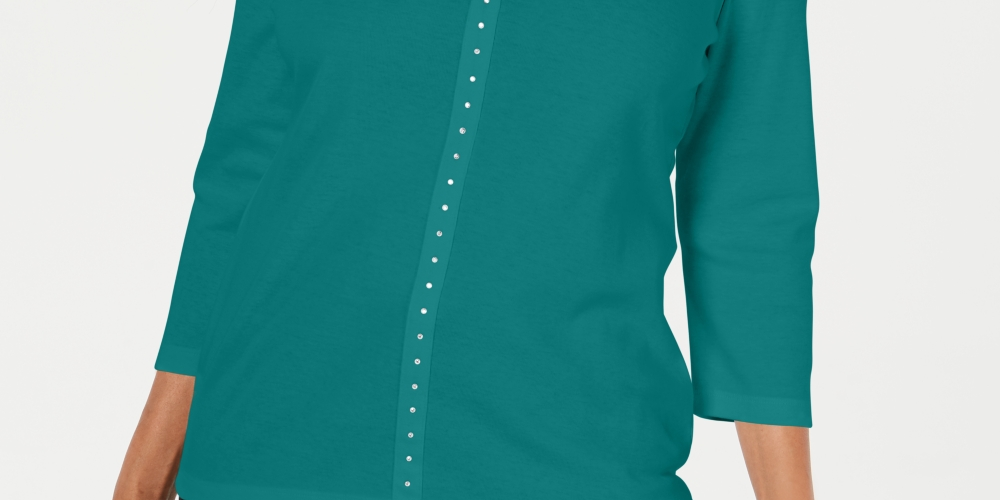 Karen Scott Top Feminino Gola V com Tachas Azul Tamanho XS