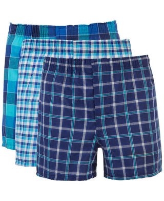 Hanes Boy's Underwear 3 Pack Platinum Comfort Soft Plaid Boxers Blue Size M
