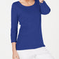 Blusa feminina Karen Scott de algodão com manga 3/4, azul, tamanho extragrande