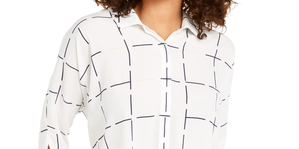 Blusa feminina Alfani com estampa e punhos em gravata, branca, tamanho pequeno G