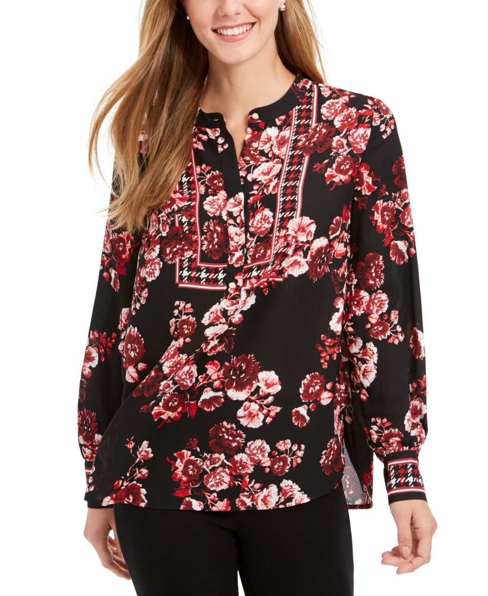 Charter Club Top Henley Feminino Estampado Misto Vermelho Tamanho Pequeno Pequeno