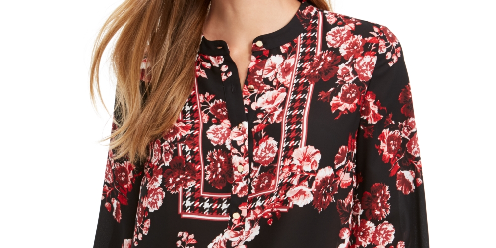 Charter Club Top Henley Feminino Estampado Misto Vermelho Tamanho Pequeno Pequeno