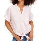 Camisa feminina Charter Club de linho com botões frontais e amarração, rosa, tamanho grande