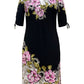 Vestido feminino Kate Bouquet com estampa floral e manga franzida, preto, tamanho pequeno, da JM Collection