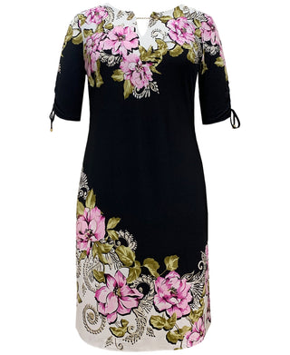 Vestido feminino Kate Bouquet com estampa floral e manga franzida, preto, tamanho pequeno, da JM Collection