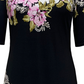Vestido feminino Kate Bouquet com estampa floral e manga franzida, preto, tamanho pequeno, da JM Collection