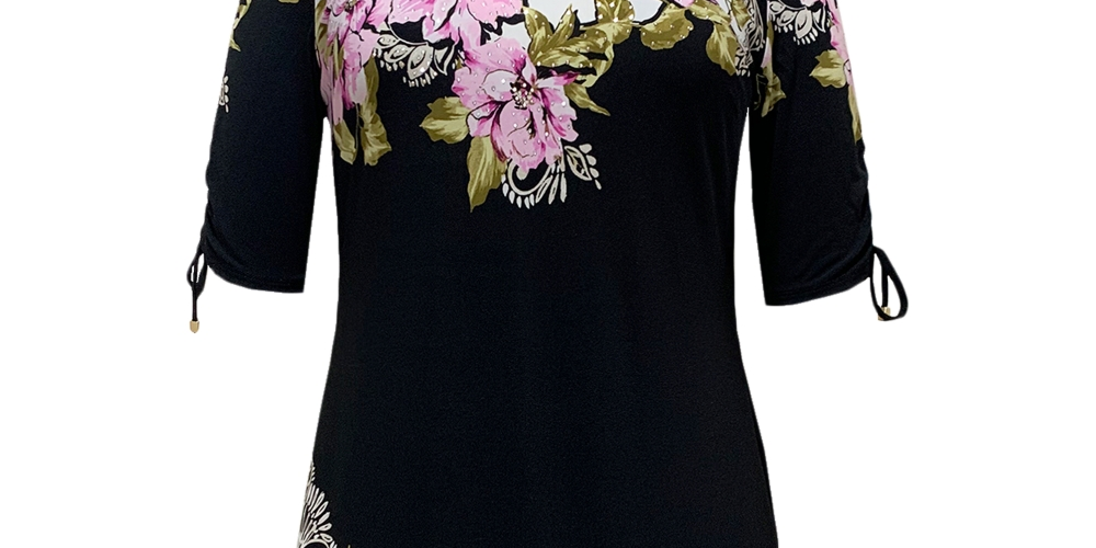 Vestido feminino Kate Bouquet com estampa floral e manga franzida, preto, tamanho pequeno, da JM Collection