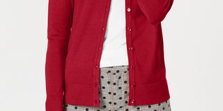 Cardigan feminino com gola redonda Charter Club, vermelho, tamanho pequeno, médio