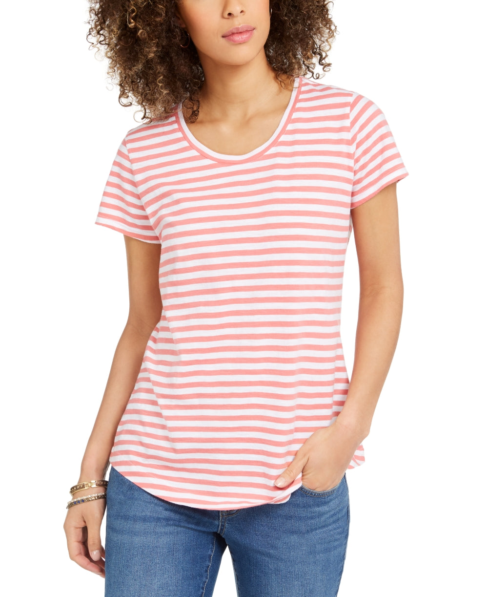 Camiseta feminina listrada Style &amp; Co vermelha tamanho médio