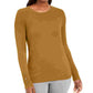 JM Collection Blusa feminina lisa de manga comprida com decote em joia, tamanho dourado, pequena, média