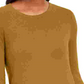 JM Collection Blusa feminina lisa de manga comprida com decote em joia, tamanho dourado, pequena, média