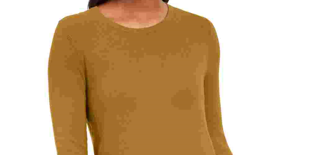 JM Collection Blusa feminina lisa de manga comprida com decote em joia, tamanho dourado, pequena, média