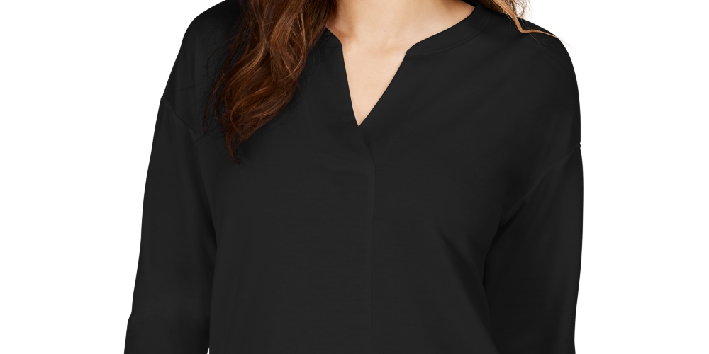 Blusa feminina com decote aberto e manga curta, tamanho P, estilo &amp; co