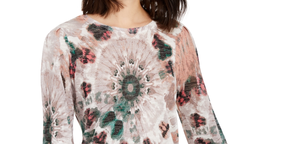 Suéter feminino estampado com mangas bufantes INC International Concepts, marrom, tamanho pequeno M