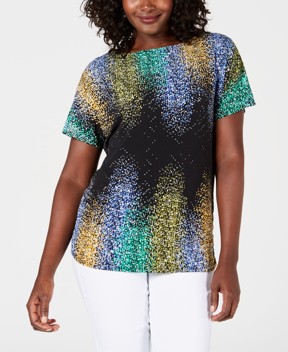JM Collection Top Feminino com Manga Dolman e Estampa Floral Preto Tamanho Pequeno P