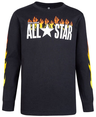Converse Big Boy's All Star Flames Logo T-Shirt Black Size Medium