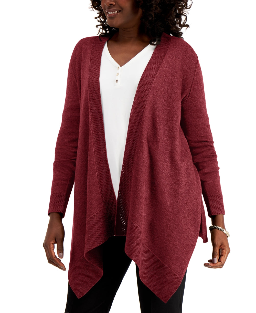 Cardigan feminino com bainha texturizada e frente em cascata, tamanho grande, vermelho, da coleção JM