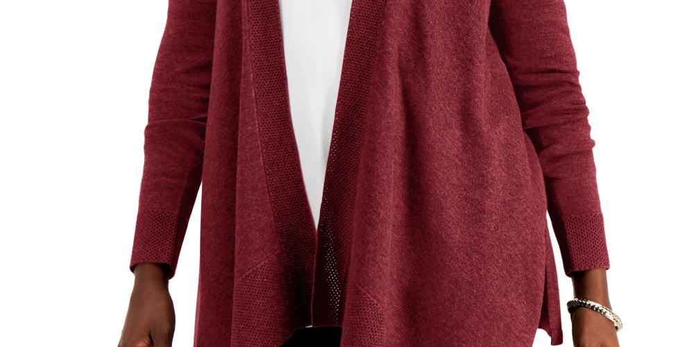 Cardigan feminino com bainha texturizada e frente em cascata, tamanho grande, vermelho, da coleção JM