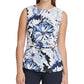 Top DKNY feminino com estampa floral e nó lateral, azul, tamanho extragrande