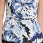 Top DKNY feminino com estampa floral e nó lateral, azul, tamanho extragrande