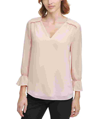 Blusa Calvin Klein Feminina Gola V Babados Rosa Tamanho Médio
