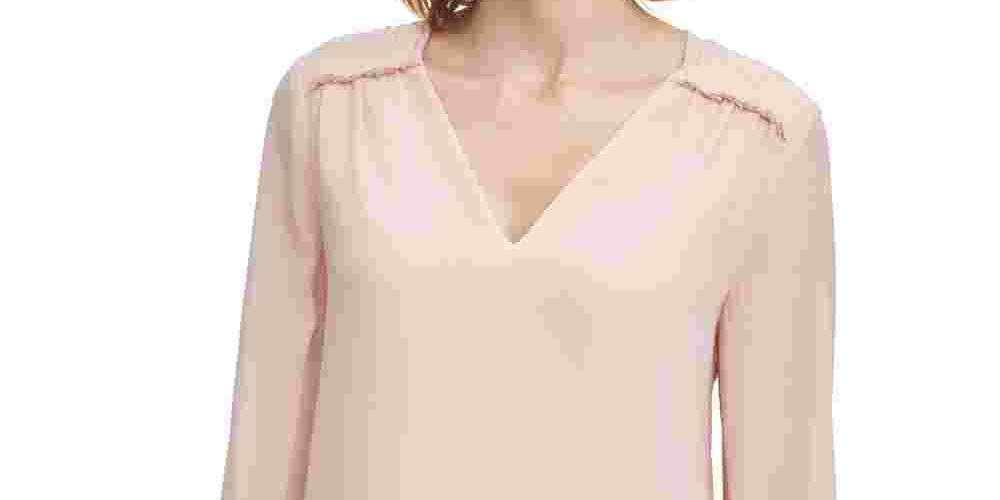 Blusa Calvin Klein Feminina Gola V Babados Rosa Tamanho Médio