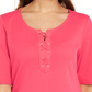 Karen Scott Blusa feminina de algodão com cadarço e manga cotovelo, rosa, tamanho pequeno