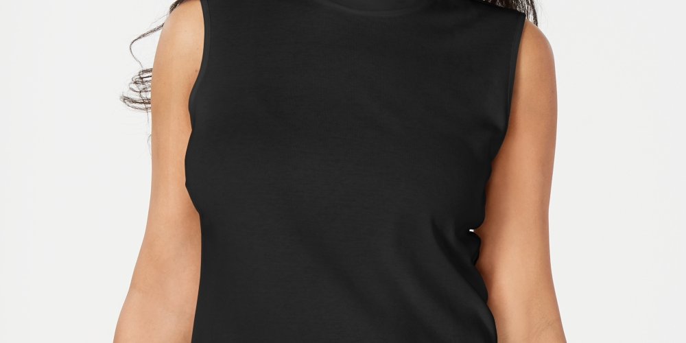 Karen Scott Blusa feminina sem mangas com decote falso, preta, tamanho pequeno