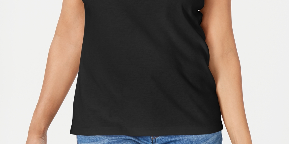 Karen Scott Blusa feminina sem mangas com decote falso, preta, tamanho pequeno