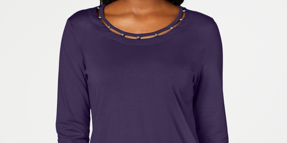 Karen Scott Top Feminino com Contas Roxo Tamanho Grande