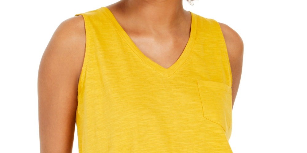 Regata feminina de algodão com decote em V, tamanho médio, dourada, estilo &amp; co