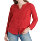 Blusa feminina de manga comprida com decote em V, vermelha, tamanho X-S