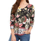 Charter Club Feminino Garden Estampado Gola V Top Preto Tamanho Grande