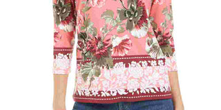 Charter Club Feminino Garden Estampado Gola V Top Rosa Tamanho X-G