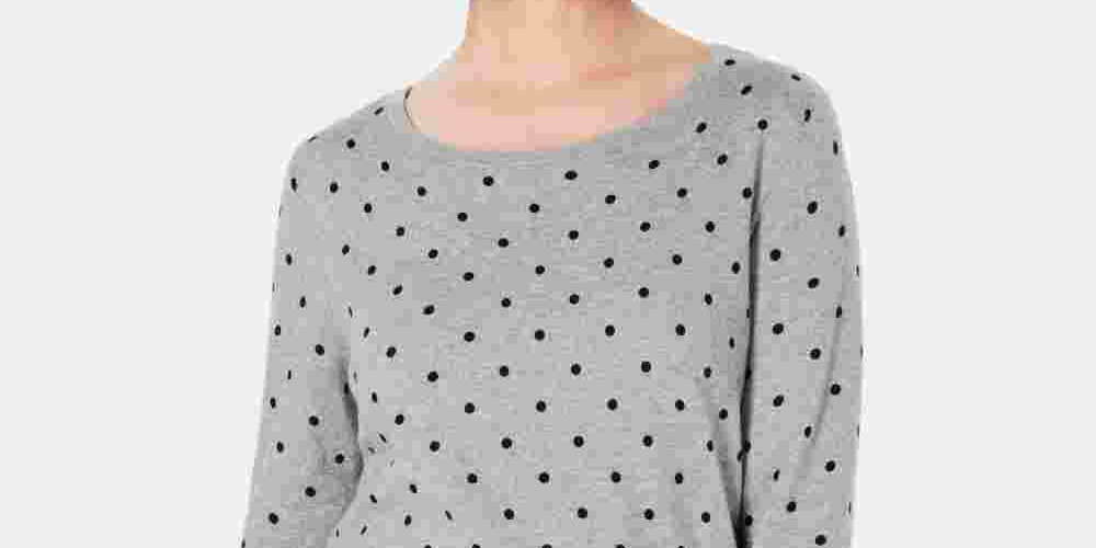 Karen Scott Blusa feminina de bolinhas, manga 3/4, gola redonda, cinza, tamanho extrapequeno